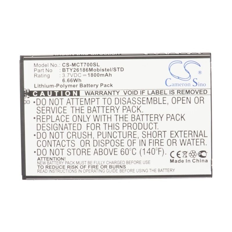 Li-Polymer Battery fits Mobistel, cynus t7, mt-600s, mt-600w 3.7V, 1800mAh Mobile & SmartPhone Cameron Sino Technology Limited