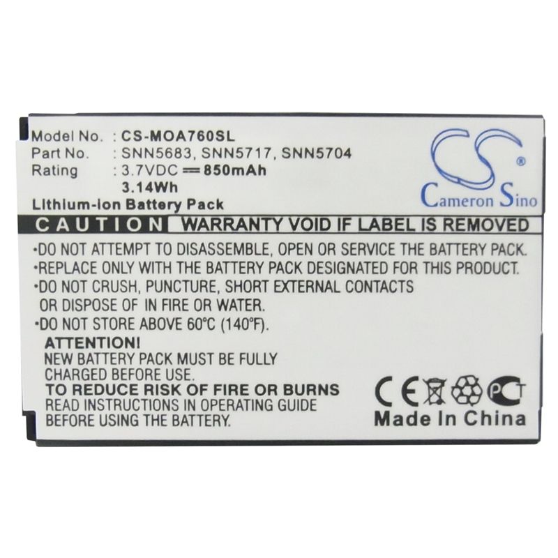Li-ion Battery Fits Motorola, A630, A760, A768 3.7v, 850mah Mobile & SmartPhone Cameron Sino Technology Limited
