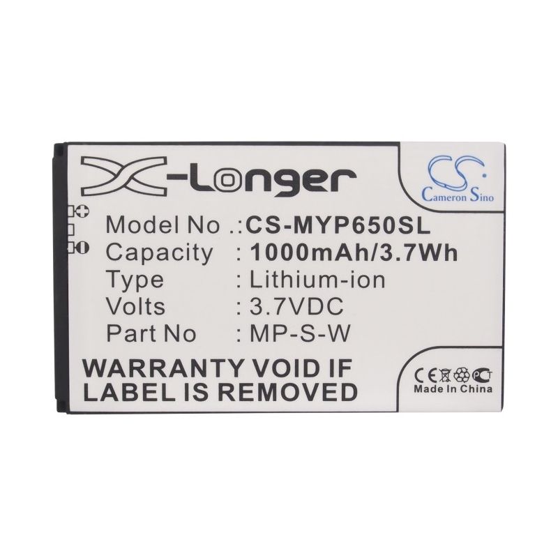 Li-ion Battery fits Myphone,6500 3.7V, 1000mAh Mobile & SmartPhone Cameron Sino Technology Limited