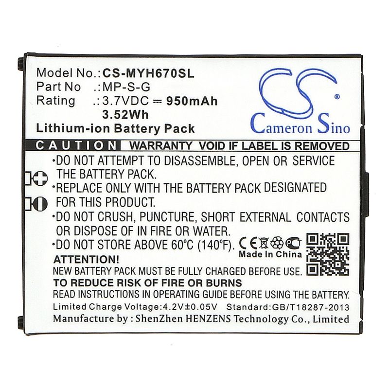 Li-ion Battery fits Myphone, 6670 city 3.7V, 950mAh Mobile & SmartPhone Cameron Sino Technology Limited