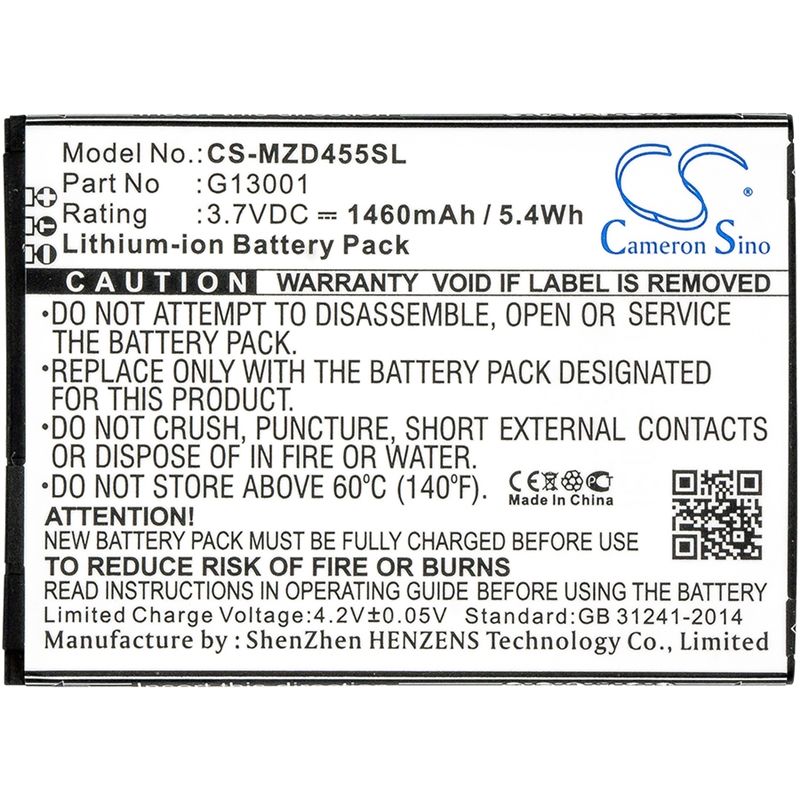 Li-ion Battery fits Navon, md455, mizu d455 3.7V, 1460mAh Mobile & SmartPhone Cameron Sino Technology Limited