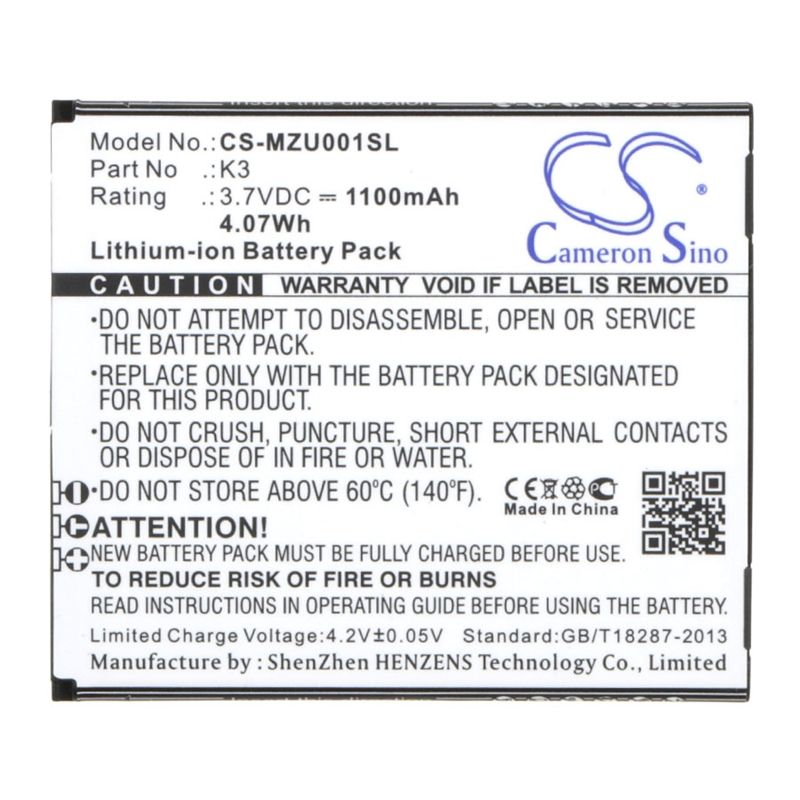 Li-ion Battery fits Navon, mizu mzt001 3.7V, 1100mAh Communications Cameron Sino Technology Limited (Suspended)