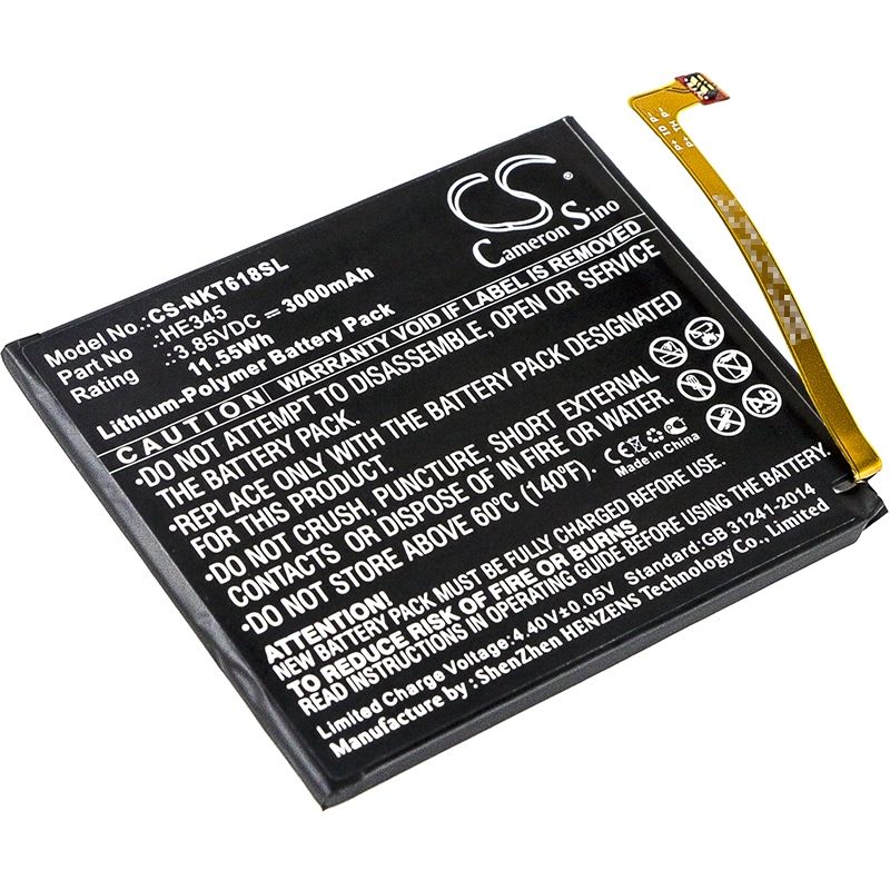 Li-Polymer Battery fits Nokia, 6 2018, 6 2nd, nokia 6 2nd 3.85V, 3000mAh Mobile & SmartPhone Cameron Sino Technology Limited