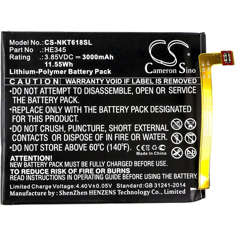 Li-Polymer Battery fits Nokia, 6 2018, 6 2nd, nokia 6 2nd 3.85V, 3000mAh Mobile & SmartPhone Cameron Sino Technology Limited