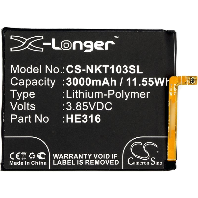 Li-Polymer Battery fits Nokia,6, 6 dual sim, hmd d1c 3.85V, 3000mAh Mobile & SmartPhone Cameron Sino Technology Limited