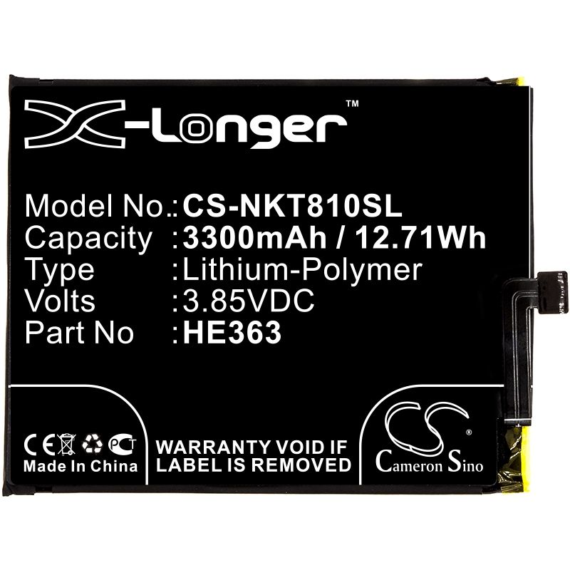 Li-Polymer Battery fits Nokia,8.1, ta-1119, ta-1128 3.85V, 3300mAh Mobile & SmartPhone Cameron Sino Technology Limited