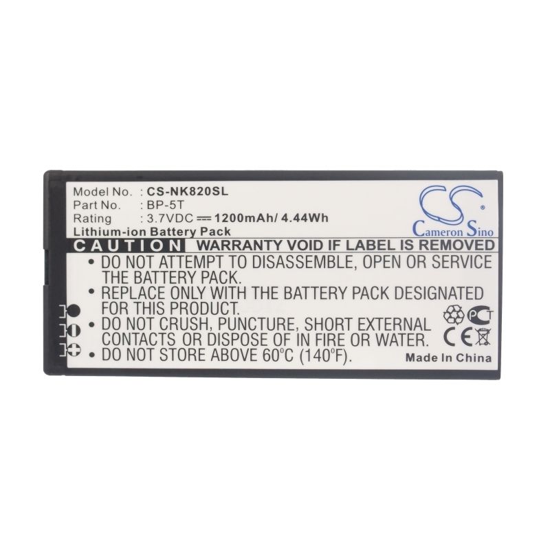 Li-ion Battery fits Nokia, arrow, lumia 820, lumia 820.2 3.7V, 1200mAh Mobile & SmartPhone Cameron Sino Technology Limited