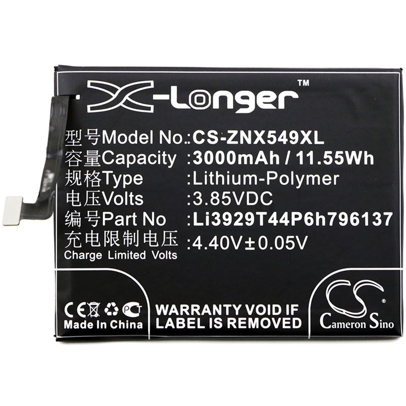 Li-polymer Battery Fits Nubia, Nx549j, Z11 Mini S, Z11 Mini S Dual Sim 3.85v, 3000mah Mobile & SmartPhone Cameron Sino Technology Limited