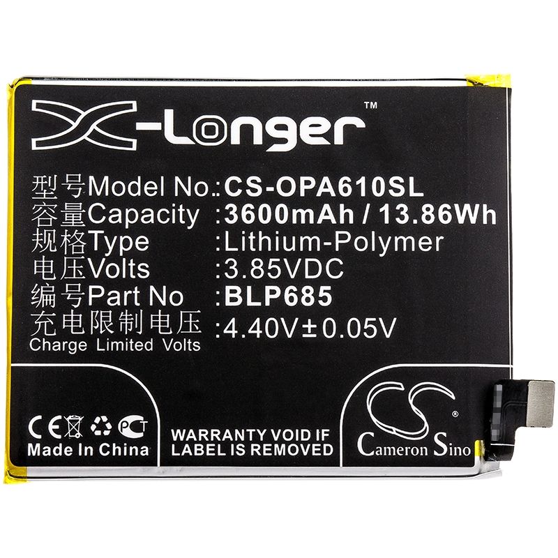 Li-Polymer Battery fits Oneplus, 6t, a6010, a6013 3.85V, 3600mAh Mobile & SmartPhone Cameron Sino Technology Limited