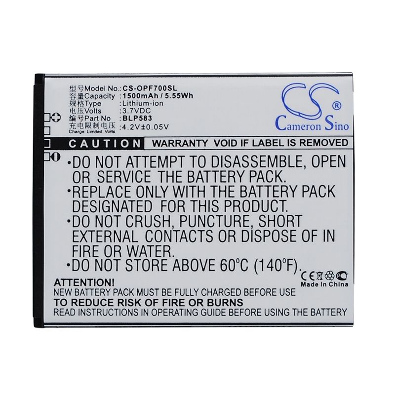 Li-ion Battery fits Oppo,1105,1107, find 7 dual sim 3.7V, 1500mAh Mobile & SmartPhone Cameron Sino Technology Limited