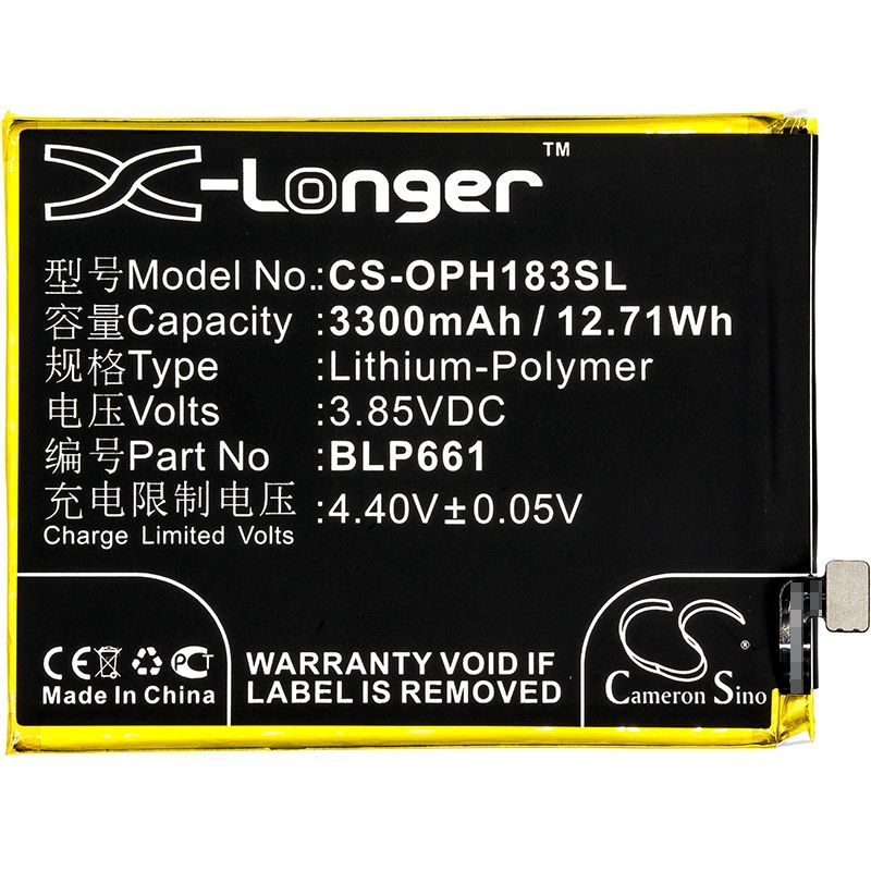 Li-Polymer Battery fits Oppo, a3, a3 dual sim, a3 dual sim td-lte 3.85V, 3300mAh Mobile & SmartPhone Cameron Sino Technology Limited