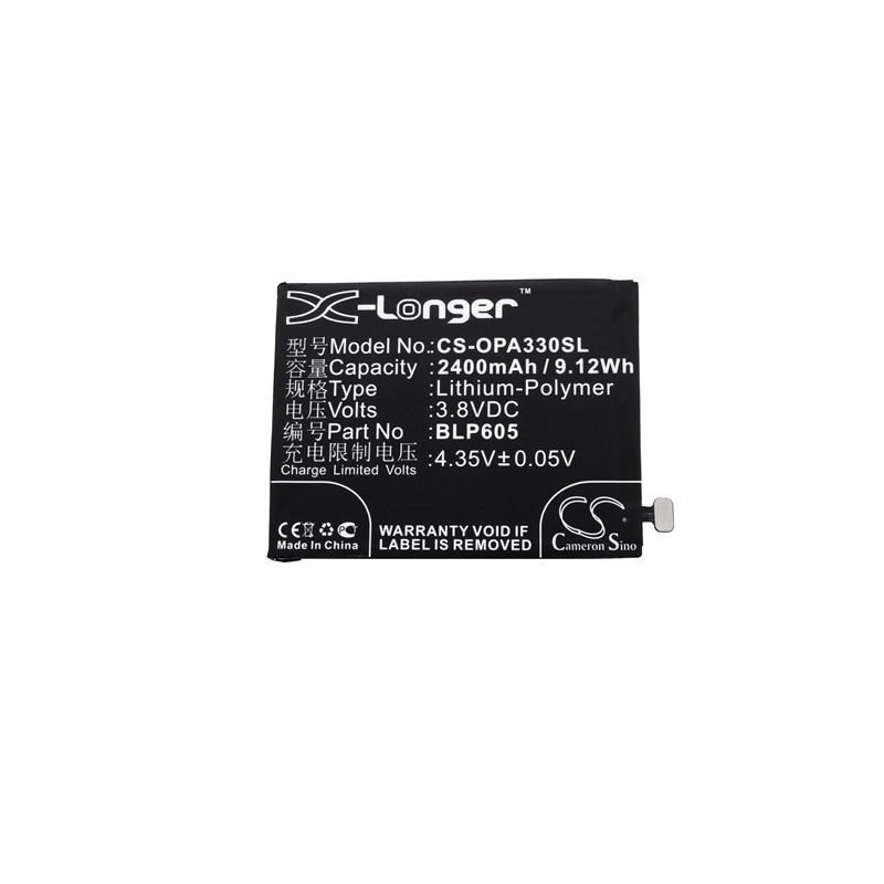 Li-Polymer Battery fits Oppo, a33, a33c, a33m 3.8V, 2400mAh Mobile & SmartPhone Cameron Sino Technology Limited