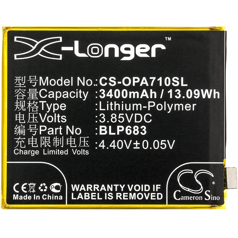 Li-Polymer Battery fits Oppo, a7x, a7x dual sim, pbbm00 3.85V, 3400mAh Mobile & SmartPhone Cameron Sino Technology Limited