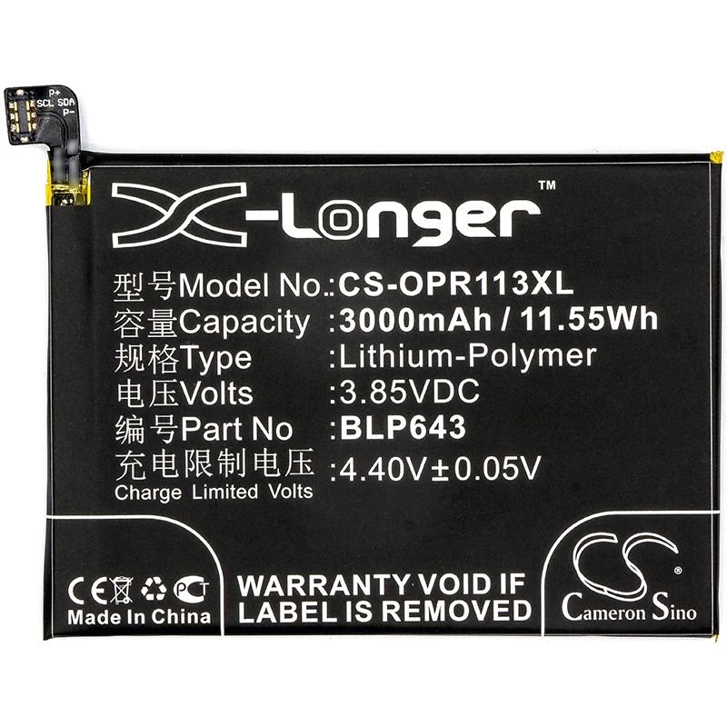 Li-Polymer Battery fits Oppo, cph1719, r11s, r11s dual sim 3.85V, 3000mAh Mobile & SmartPhone Cameron Sino Technology Limited