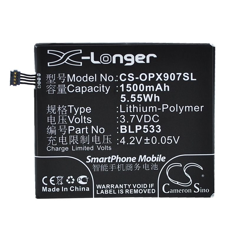 Li-Polymer Battery fits Oppo, finder, x907 3.7V, 1500mAh Mobile & SmartPhone Cameron Sino Technology Limited