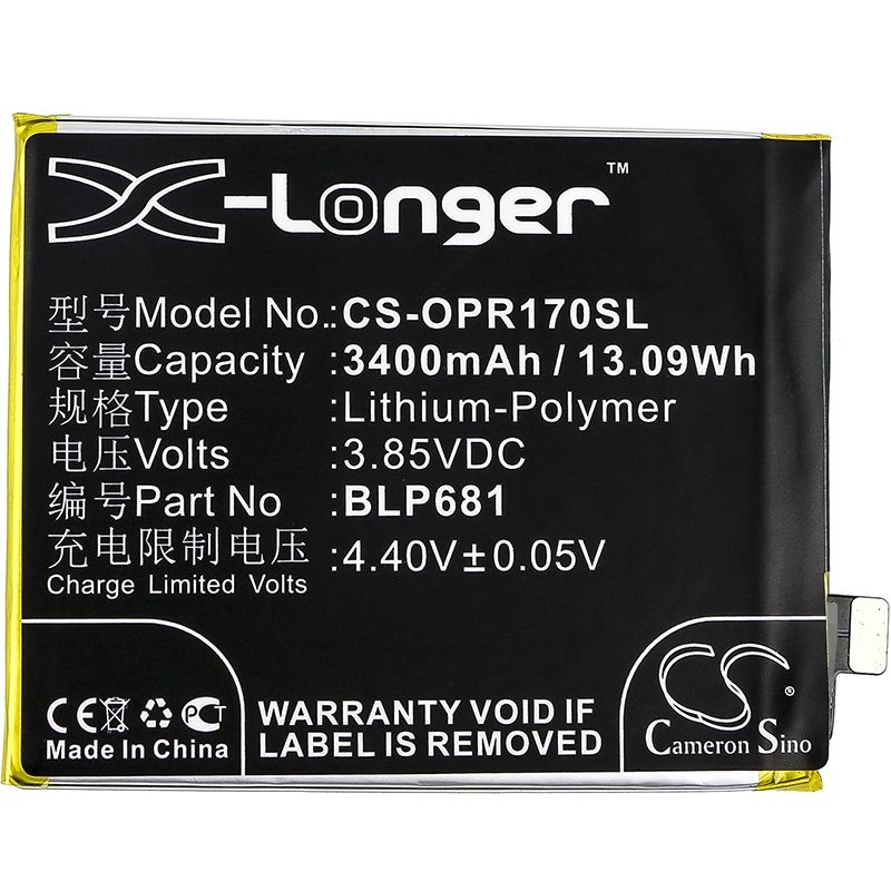 Li-Polymer Battery fits Oppo, pagt00, r17, r17 dual sim 3.85V, 3400mAh Mobile & SmartPhone Cameron Sino Technology Limited