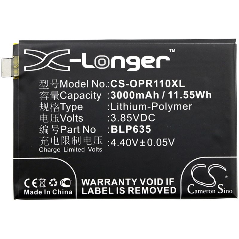 Li-Polymer Battery fits Oppo, r11 3.85V, 3000mAh Mobile & SmartPhone Cameron Sino Technology Limited