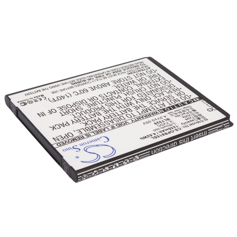 Li-ion Battery fits Oppo, r815t, r821t, r833t 3.7V, 1250mAh Communications Cameron Sino Technology Limited (Suspended)