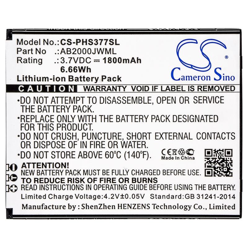 Li-ion Battery fits Philips, cts337, xenium s337 3.7V, 1800mAh Mobile & SmartPhone Cameron Sino Technology Limited