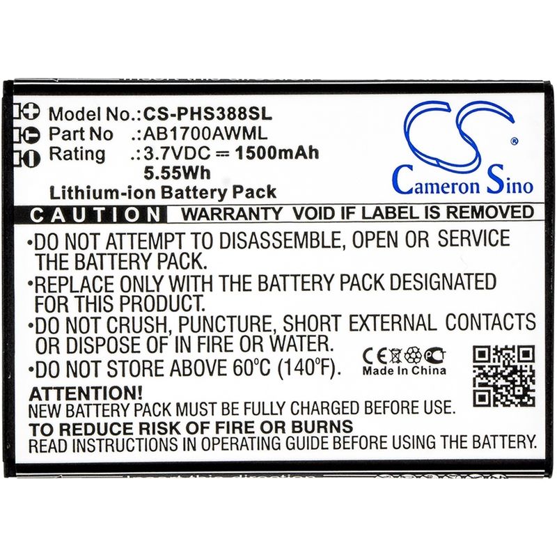 Li-ion Battery fits Philips, cts388, s388 3.7V, 1500mAh Mobile & SmartPhone Cameron Sino Technology Limited