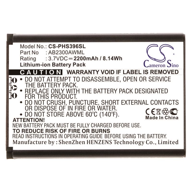 Li-ion Battery fits Philips, s396, xenium s396 3.7V, 2200mAh Mobile & SmartPhone Cameron Sino Technology Limited