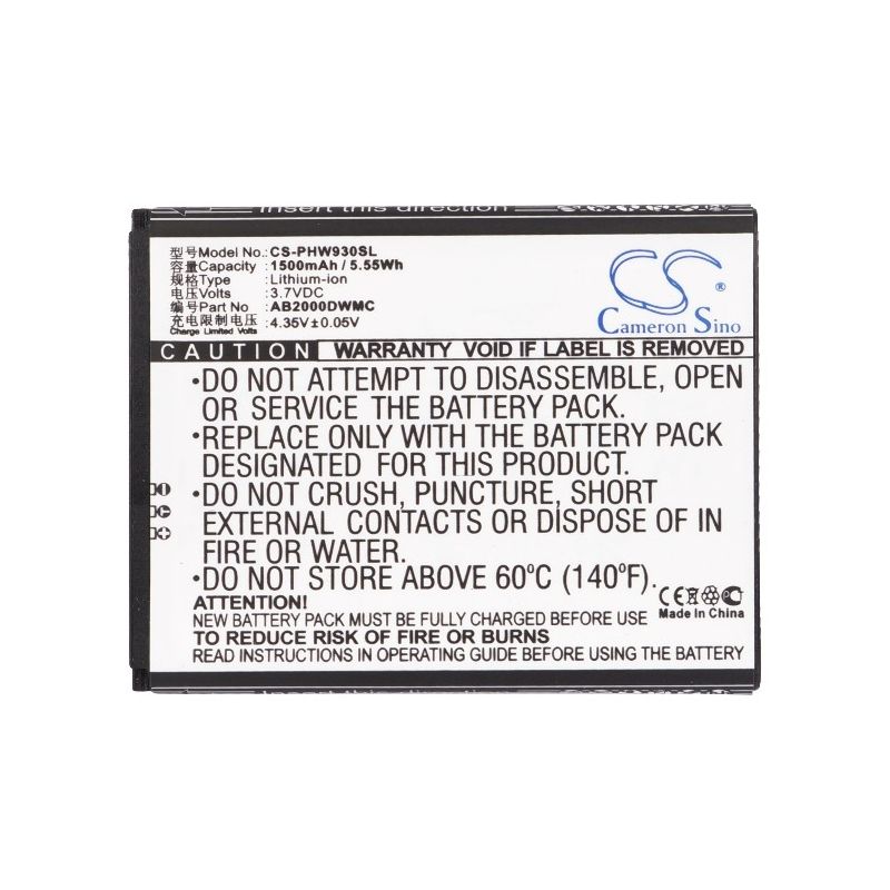 Li-ion Battery fits Philips, t939, w8578, w930 3.7V, 1500mAh Communications Cameron Sino Technology Limited (Suspended)