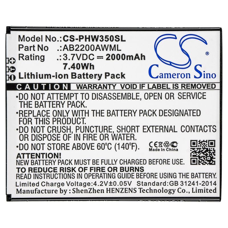 Li-ion Battery fits Philips, w3500, w3509, xenium w3500 3.7V, 2000mAh Mobile & SmartPhone Cameron Sino Technology Limited