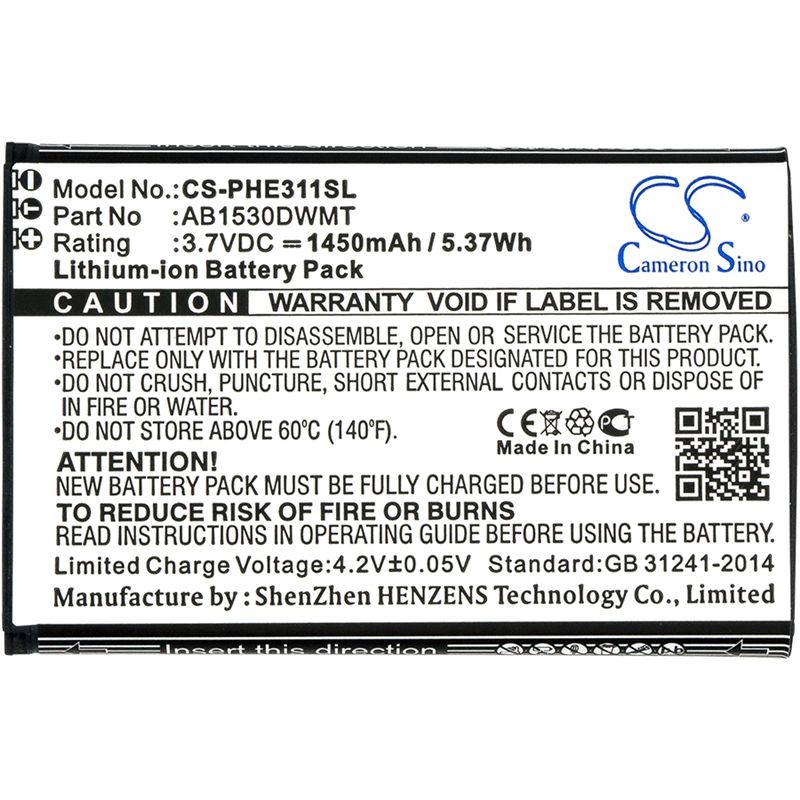 Li-ion Battery fits Philips, xenium ct311, xenium e311 3.7V, 1450mAh Communications Cameron Sino Technology Limited (Suspended)