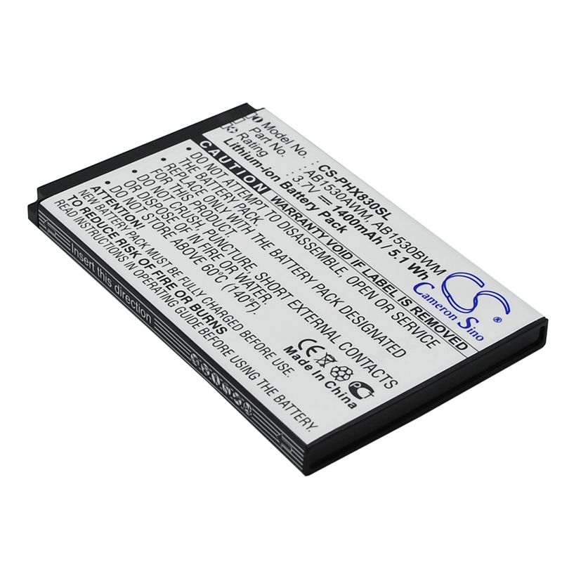 Li-ion Battery fits Philips, xenium t910, xenium x603, xenium x620 3.7V, 1400mAh Communications Cameron Sino Technology Limited (Suspended)