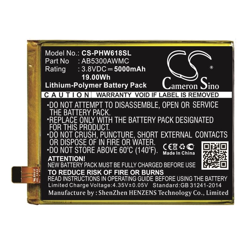 Li-Polymer Battery fits Philips, xenium w6618 3.8V, 5000mAh Mobile & SmartPhone Cameron Sino Technology Limited