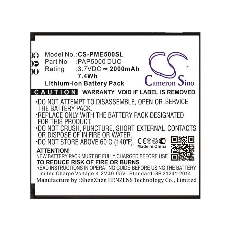 Li-ion Battery fits Prestigio, 5000 duo, multiphone 5000 duo 3.7V, 2000mAh Mobile & SmartPhone Cameron Sino Technology Limited