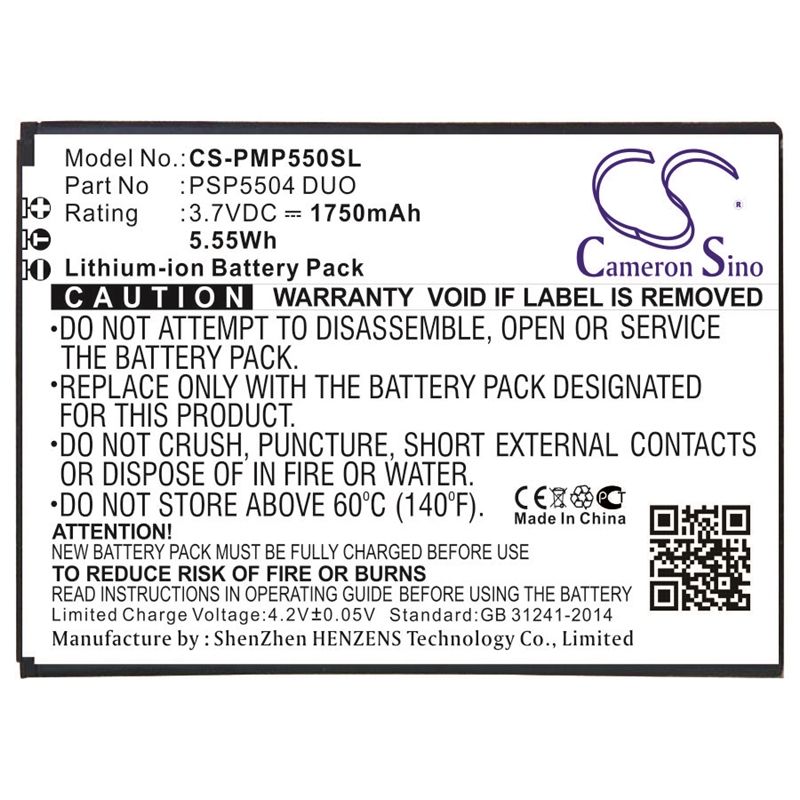 Li-ion Battery fits Prestigio, multiphone 5504 duo 3.7V, 1750mAh Mobile & SmartPhone Cameron Sino Technology Limited