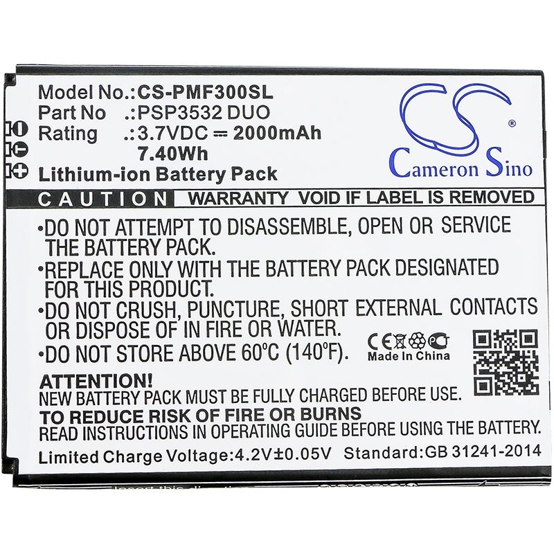 Li-ion Battery fits Prestigio, muze a7, muze f3, psp3532 duo 3.7V, 2000mAh Communications Cameron Sino Technology Limited (Suspended)