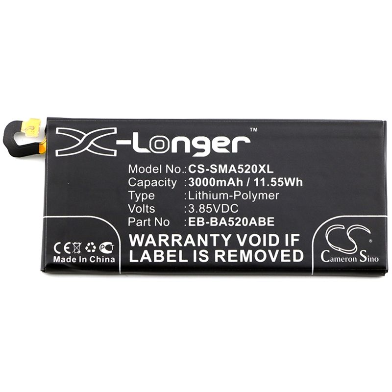Li-polymer Battery Fits Samsung, Galaxy A5 2017, Sm-a520f, Sm-a520f/ds 3.85v, 3000mah Mobile & SmartPhone Cameron Sino Technology Limited