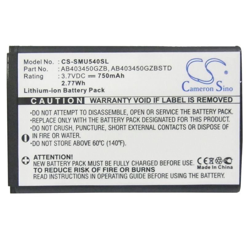 Li-ion Battery fits Samsung, sch-u540, sch-u550, sgh-u540 3.7V, 750mAh Mobile & SmartPhone Cameron Sino Technology Limited