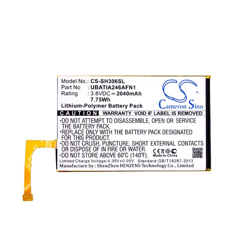 Li-Polymer Battery fits Sharp, 306sh, aquos crystal, sh825wi 3.8V, 2040mAh Mobile & SmartPhone Cameron Sino Technology Limited