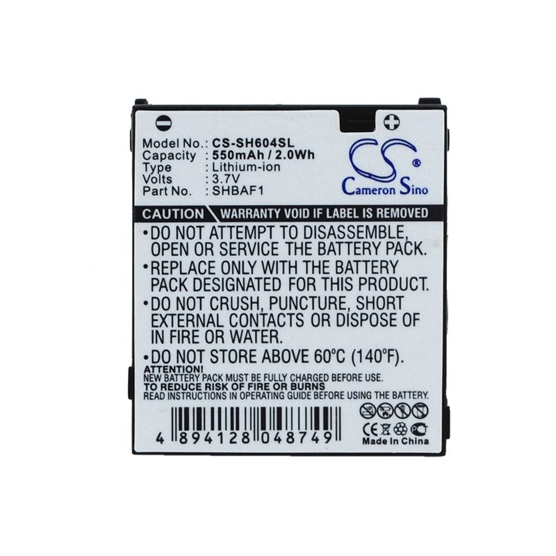 Li-ion Battery fits Sharp, v604sh 3.7V, 550mAh Mobile & SmartPhone Cameron Sino Technology Limited