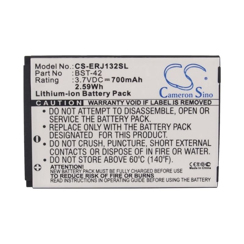 Li-ion Battery fits Sony ericsson, j132, j132i 3.7V, 700mAh Communications Cameron Sino Technology Limited (Suspended)