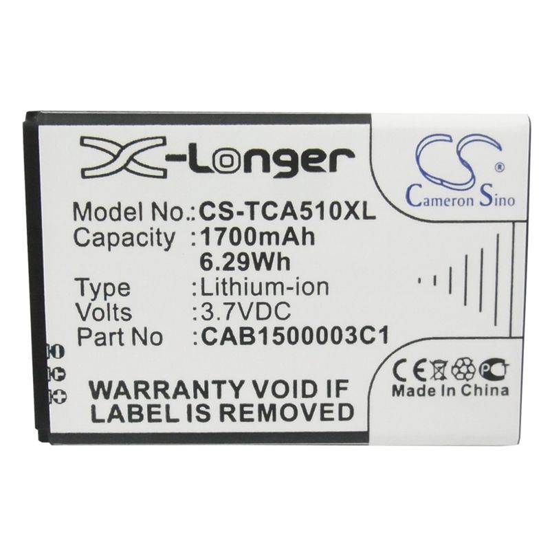 Li-ion Battery fits Tcl, a510, d662 3.7V, 1700mAh Communications Cameron Sino Technology Limited (Suspended)