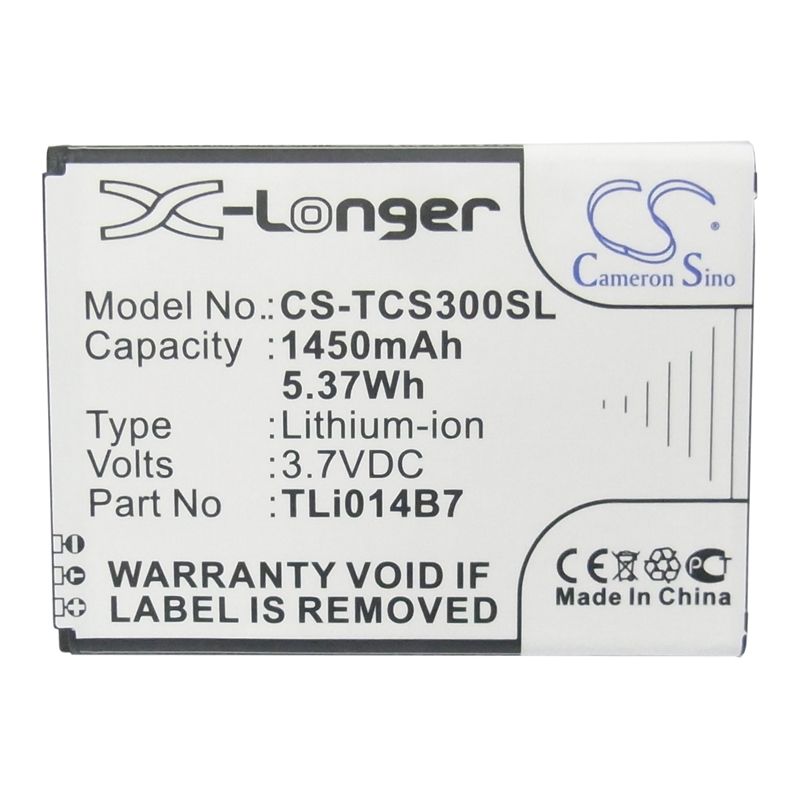 Li-ion Battery fits Tcl, e708, s300t 3.7V, 1450mAh Mobile & SmartPhone Cameron Sino Technology Limited