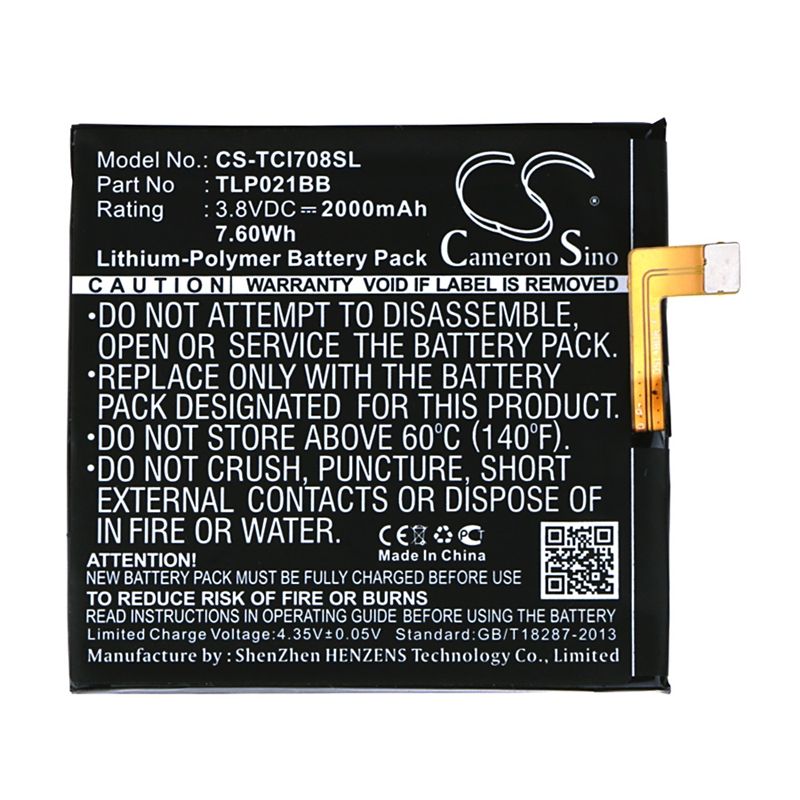 Li-Polymer Battery fits Tcl, i708u, i709m 3.8V, 2000mAh Communications Cameron Sino Technology Limited (Suspended)