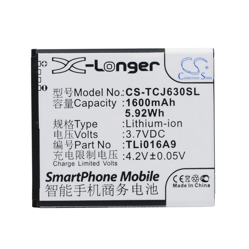 Li-ion Battery fits Tcl, j600t, j630t 3.7V, 1600mAh Mobile & SmartPhone Cameron Sino Technology Limited