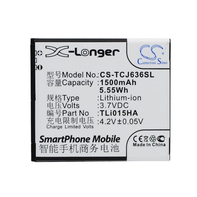 Li-ion Battery fits Tcl, j636d 3.7V, 1500mAh Mobile & SmartPhone Cameron Sino Technology Limited