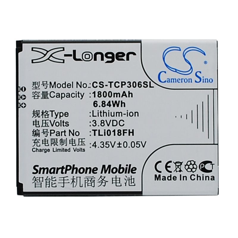 Li-ion Battery fits Tcl, j706t, p306c, p306w 3.8V, 1800mAh Mobile & SmartPhone Cameron Sino Technology Limited