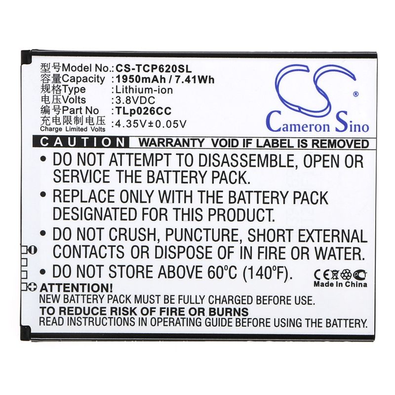 Li-ion Battery fits Tcl, ono, p620m 3.8V, 1950mAh Communications Cameron Sino Technology Limited (Suspended)