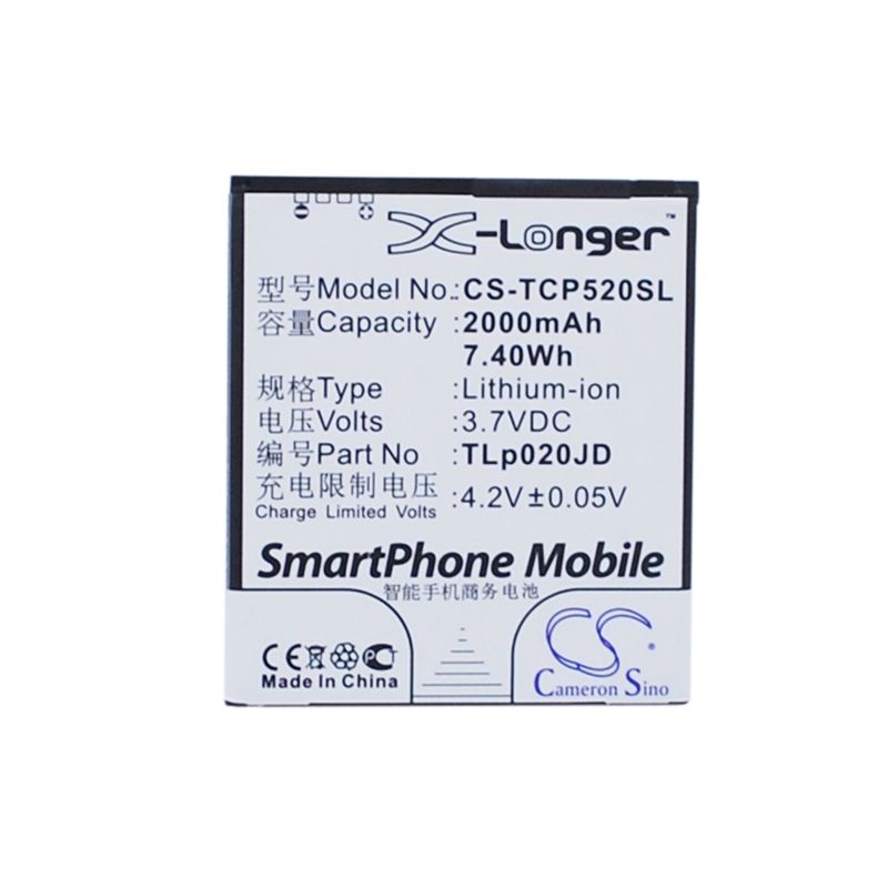 Li-ion Battery fits Tcl, p5181, p518l, p5201 3.7V, 2000mAh Mobile & SmartPhone Cameron Sino Technology Limited