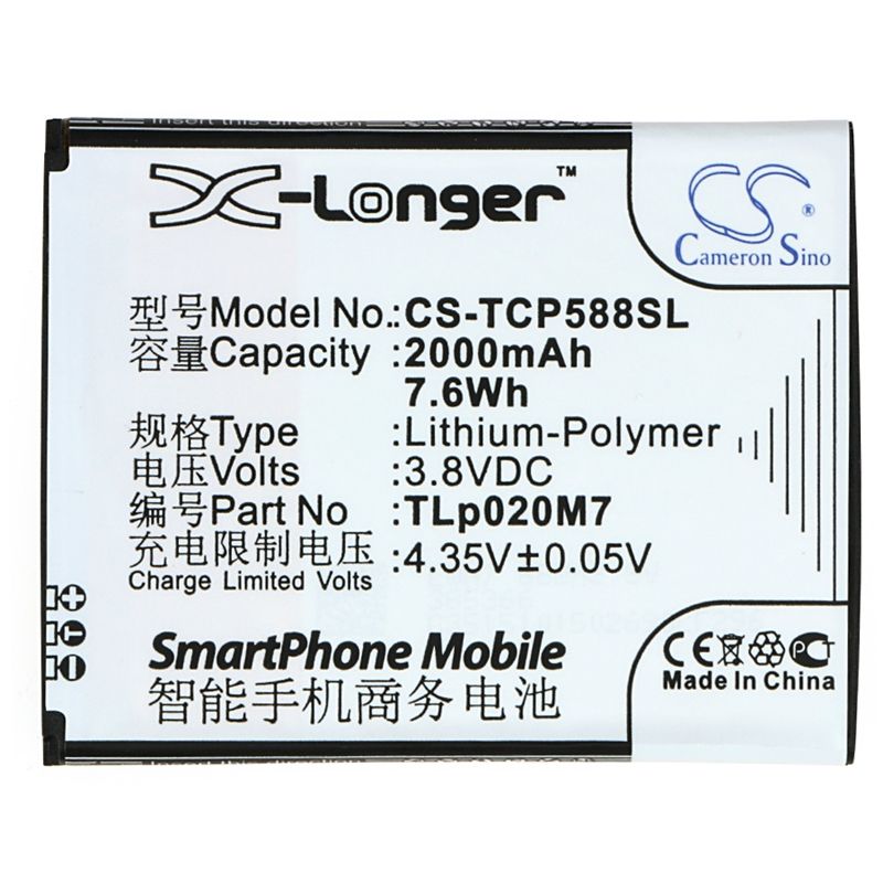 Li-Polymer Battery fits Tcl, p588l, tcl p588 3.8V, 2000mAh Mobile & SmartPhone Cameron Sino Technology Limited
