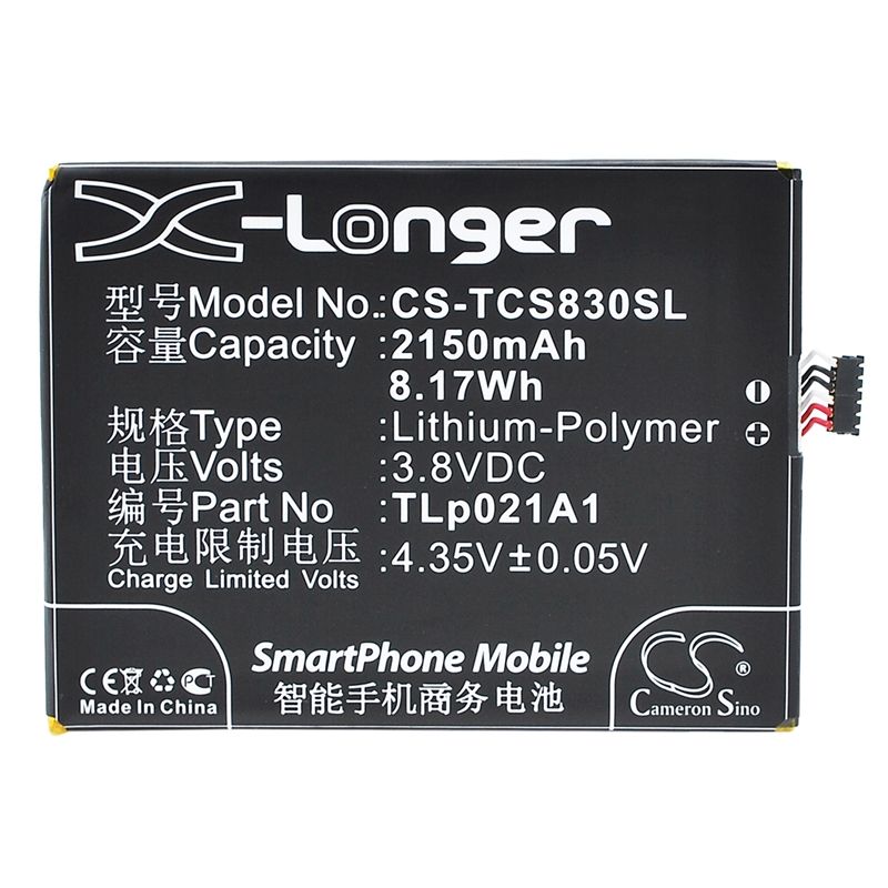 Li-Polymer Battery fits Tcl, s830u, s838m, s850l 3.8V, 2150mAh Communications Cameron Sino Technology Limited (Suspended)