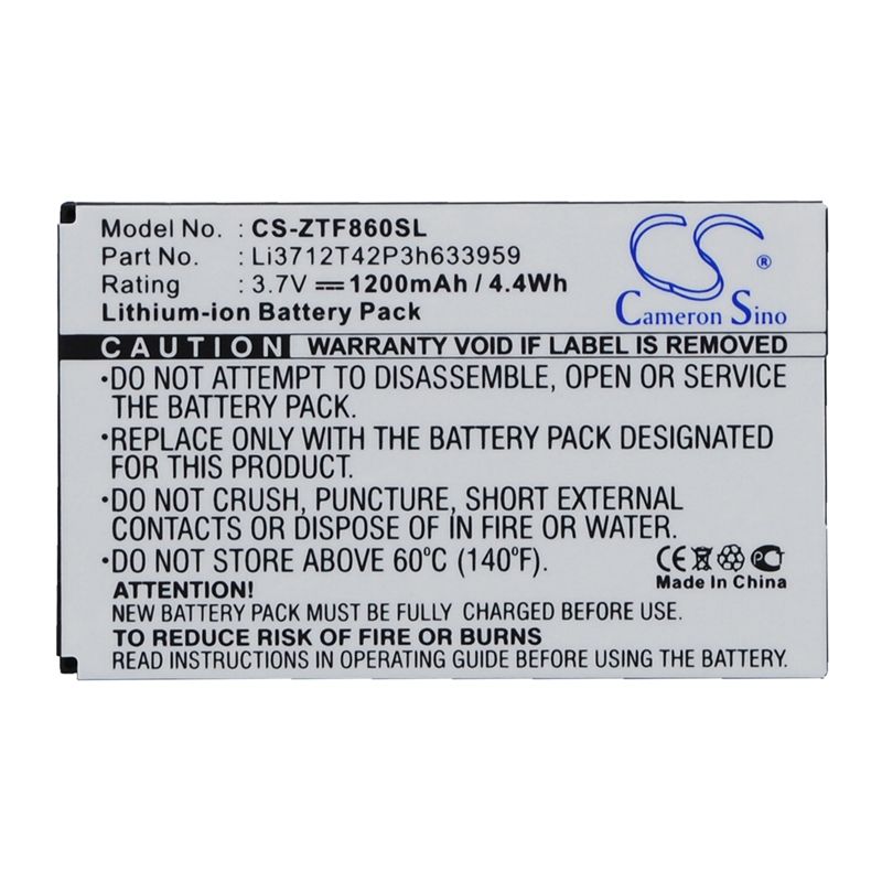 Li-ion Battery fits Telstra, e700 f860 f868 f866, i909, zte 3.7V, 1200mAh Mobile & SmartPhone Cameron Sino Technology Limited