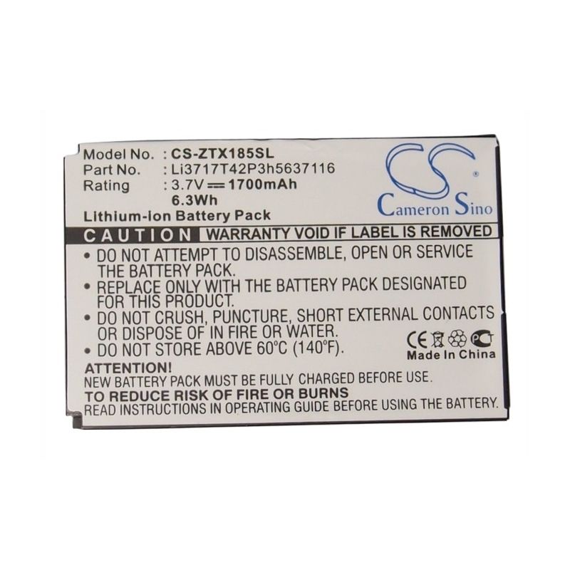 Li-ion Battery fits Telstra, f158, f159, x185 3.7V, 1700mAh Mobile & SmartPhone Cameron Sino Technology Limited